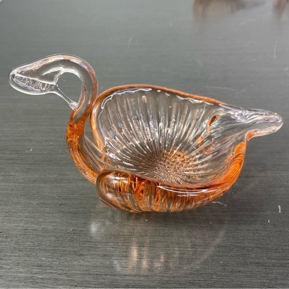 Vintage Art Glass Nesting Swans Made in Italy Salmon Amber Bowl Trinket Dishes - Picture 5 of 16